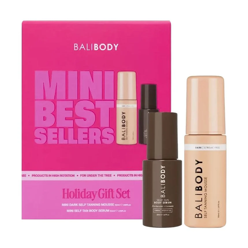 Подарунковий набір для тіла з автозасмагою Bali Body Mini Best Sellers (мус-автозасмага 50 мл + сироватка-автозасмага 50 мл) - 