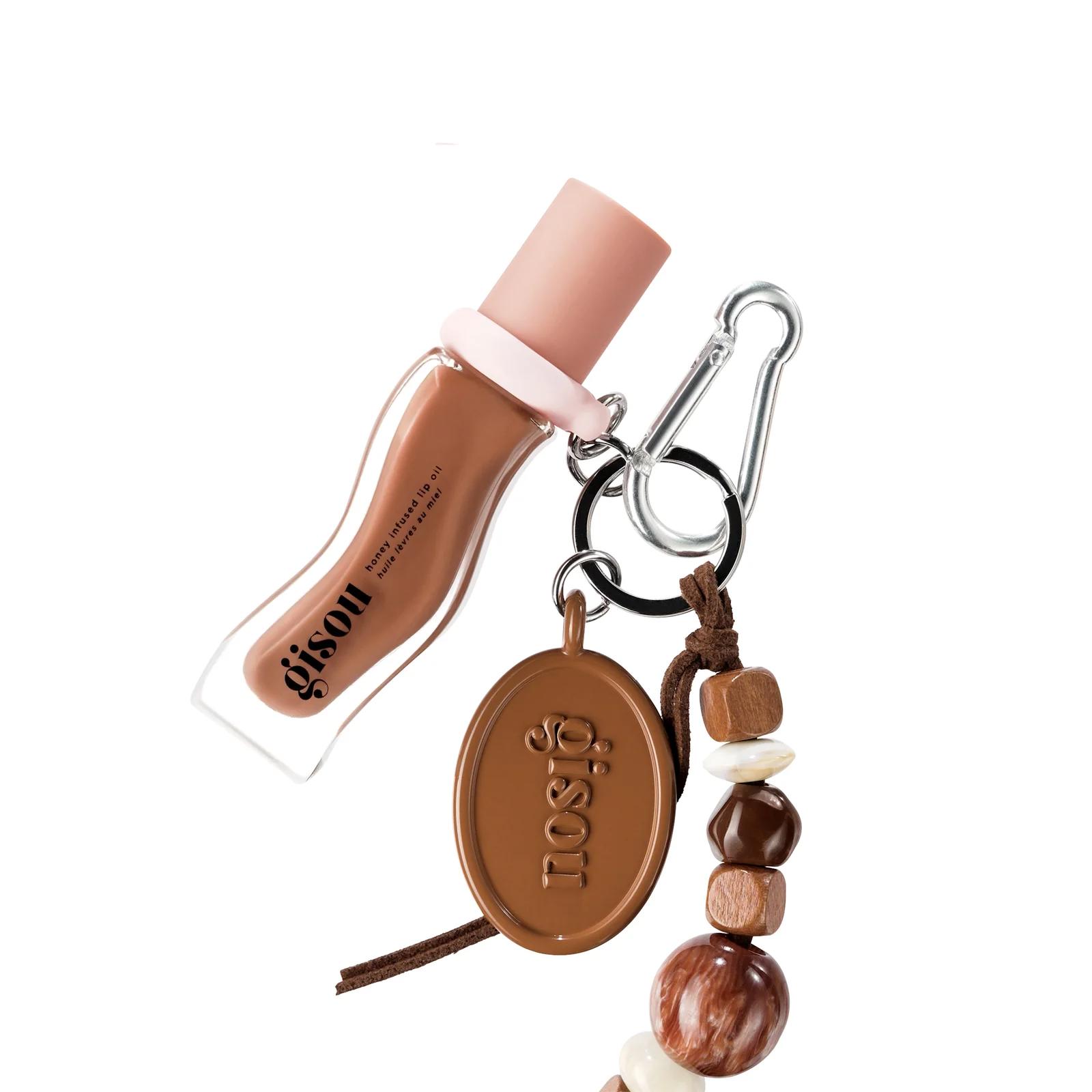 Блиск для губ з ланцюжком Gisou Beaded Lippie Chain Bundle - Sticky Toffee Keychain